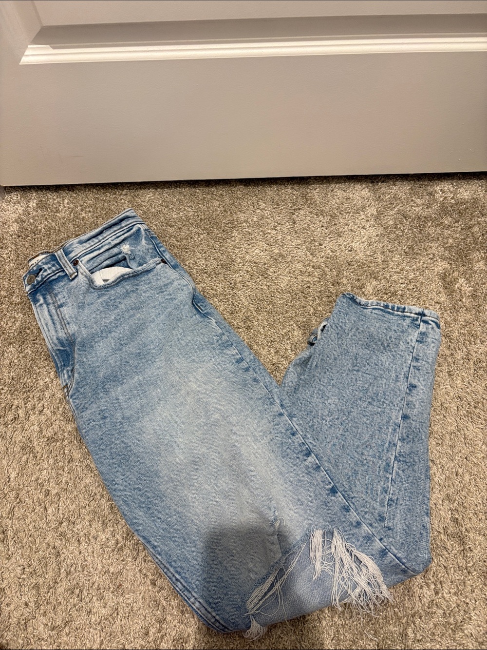 Abercrombie & Fitch Light Wash Distressed High-Rise Jeans